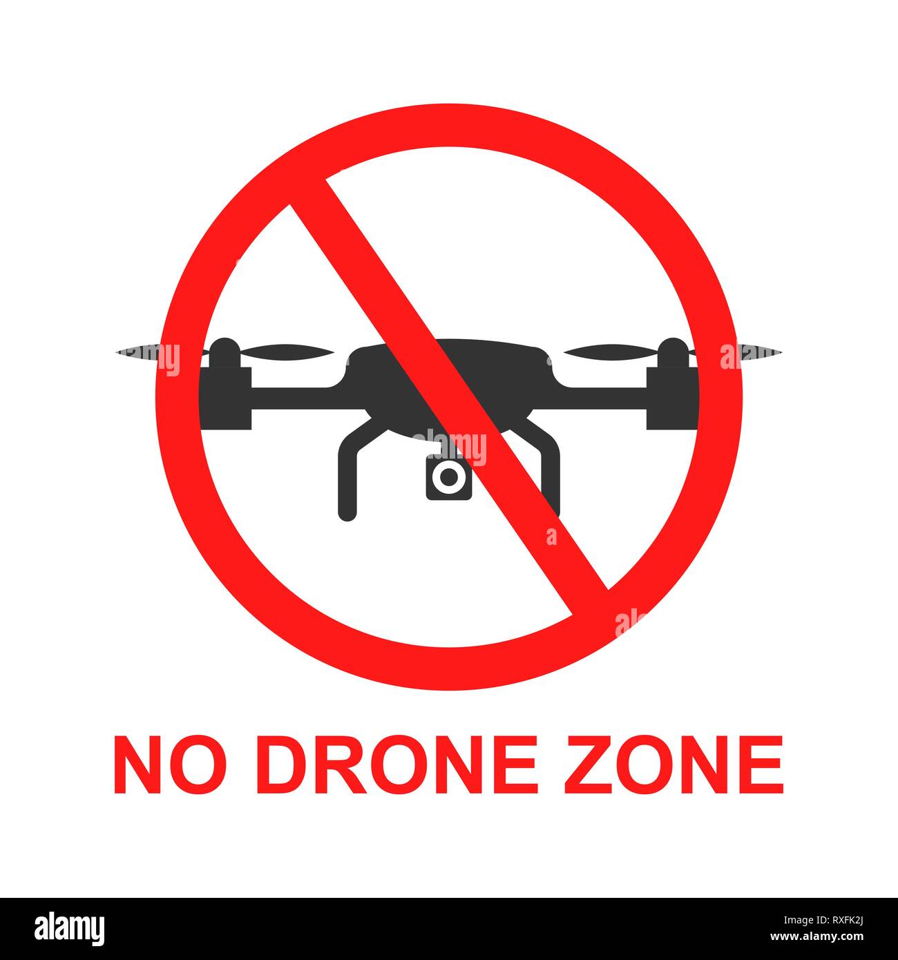 Nessuna zona di drone segno icona in stile appartamento. Divieto Quadrocopter illustrazione vettoriale bianco su sfondo isolato. Elicottero volo proibita la concezione di business Illustrazione Vettoriale