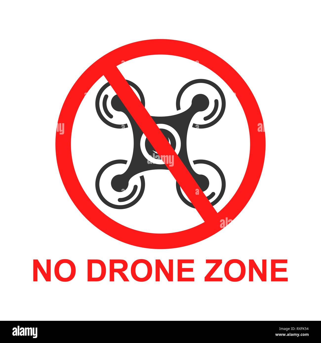 Nessuna zona di drone segno icona in stile appartamento. Divieto Quadrocopter illustrazione vettoriale bianco su sfondo isolato. Elicottero volo proibita la concezione di business Illustrazione Vettoriale