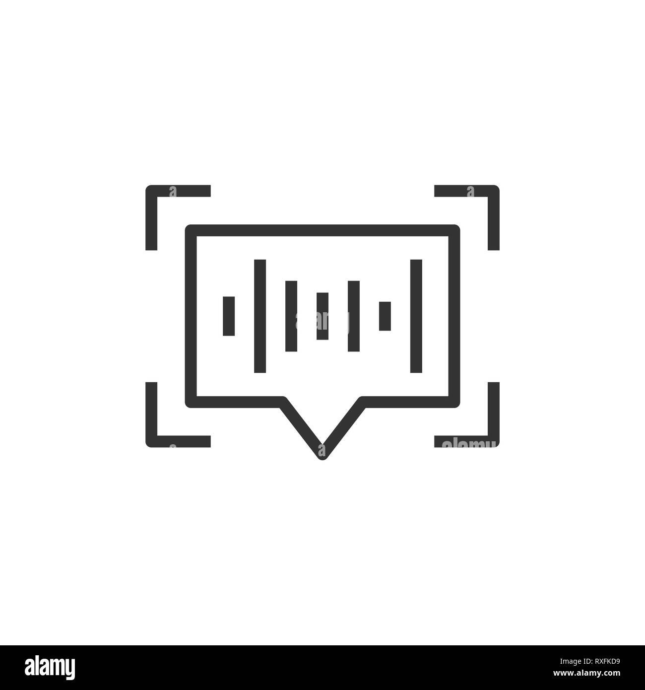 Il riconoscimento vocale icona in stile appartamento. Suono di autenticazione illustrazione vettoriale bianco su sfondo isolato. Soundwave concetto aziendale. Illustrazione Vettoriale