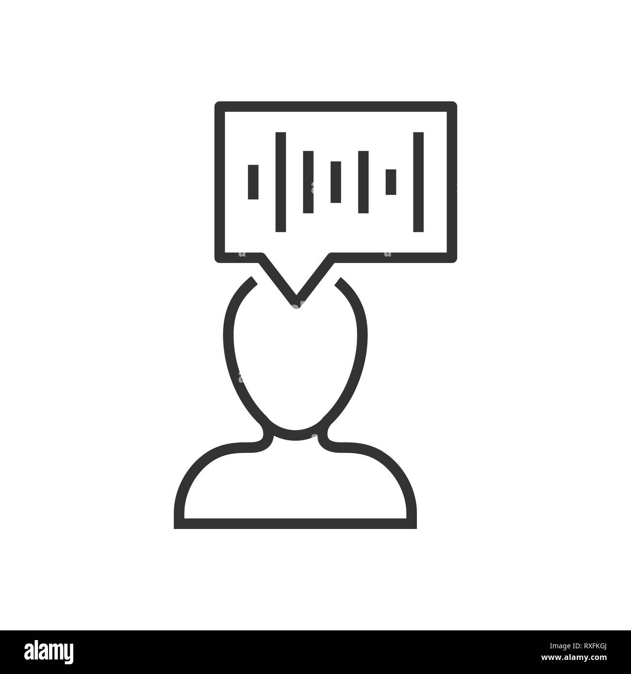Il riconoscimento vocale icona in stile appartamento. Suono di autenticazione illustrazione vettoriale bianco su sfondo isolato. Soundwave concetto aziendale. Illustrazione Vettoriale