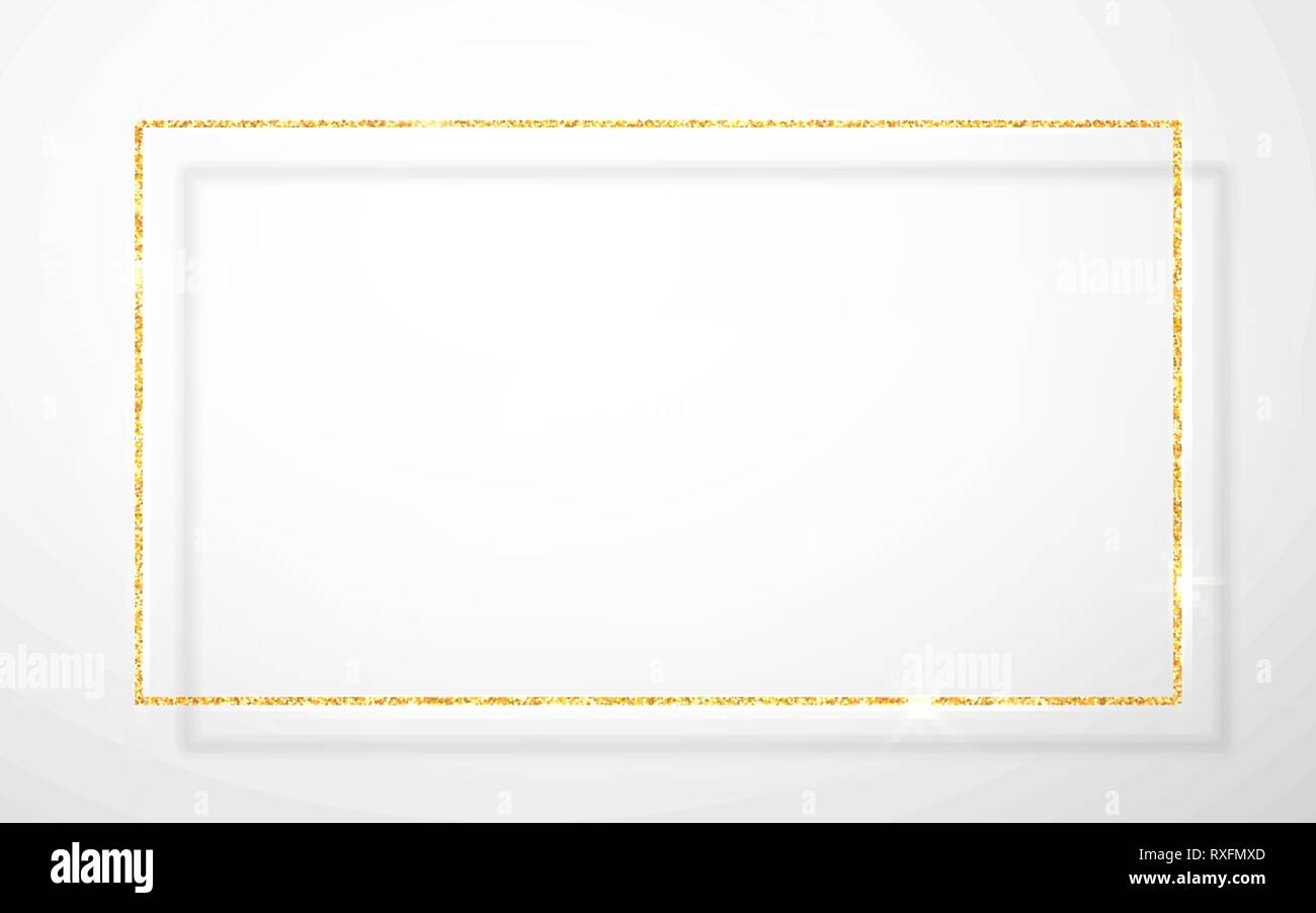 Oro Lucido incandescente glitter vintage frame con ombre isolato su sfondo trasparente. Golden lusso rettangolo realistico confine. Illustratio vettore Illustrazione Vettoriale