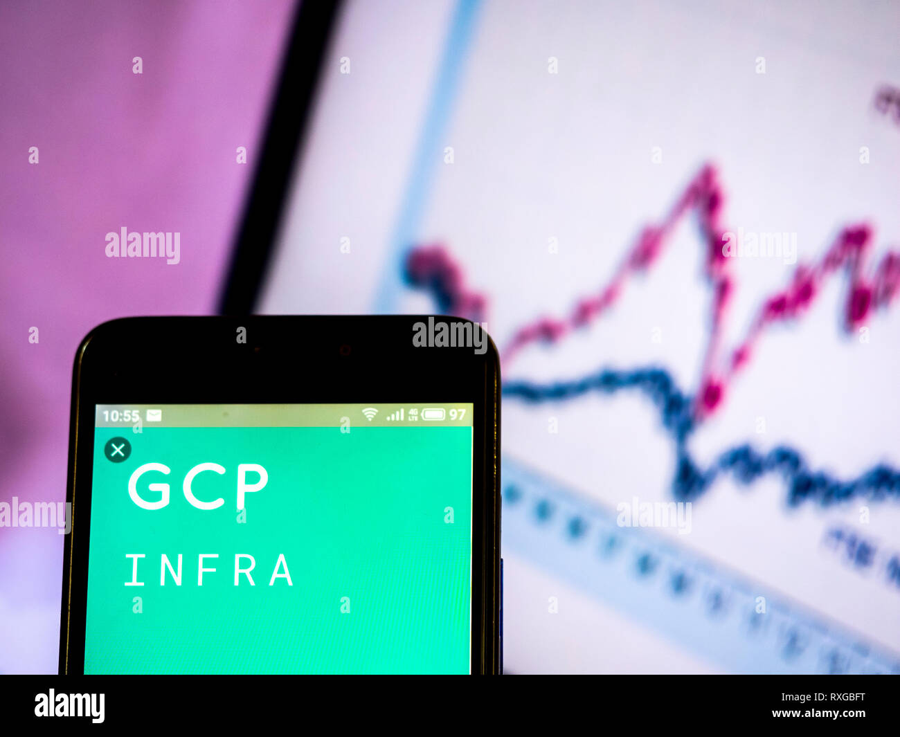 Bpc investimenti infrastrutturali limited company logo che si vede visualizzato sul telefono intelligente. Foto Stock