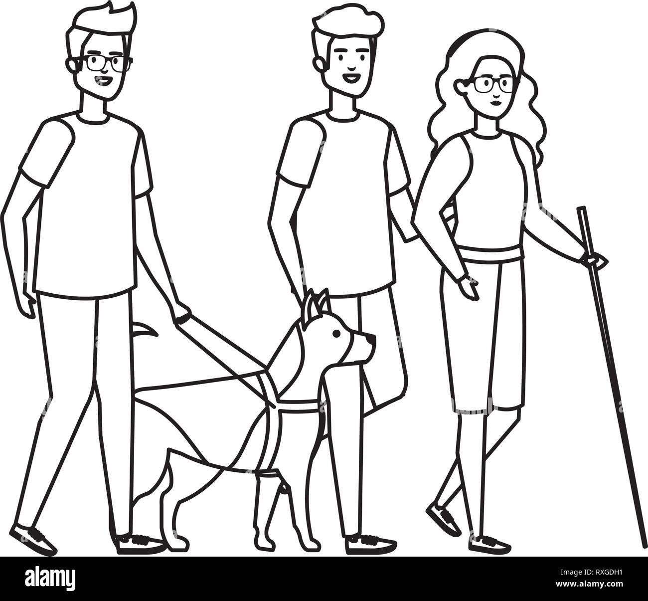 Donna cieca con helper e cane guida Illustrazione Vettoriale