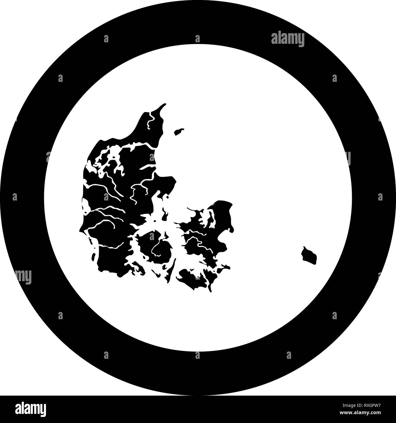 Mappa di Danimarca icona colore nero vettore in cerchio intorno illustrazione stile piatto semplice immagine Illustrazione Vettoriale