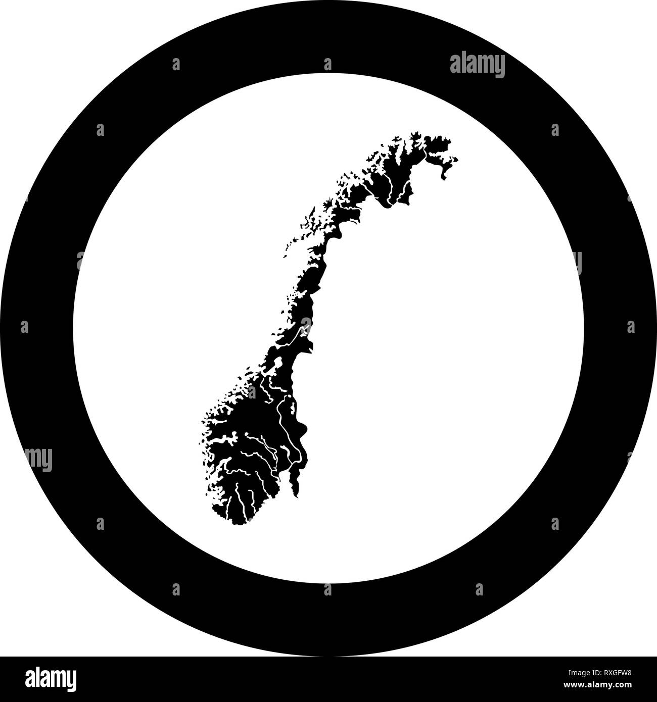 Mappa di Norvegia icona colore nero vettore in cerchio intorno illustrazione stile piatto semplice immagine Illustrazione Vettoriale