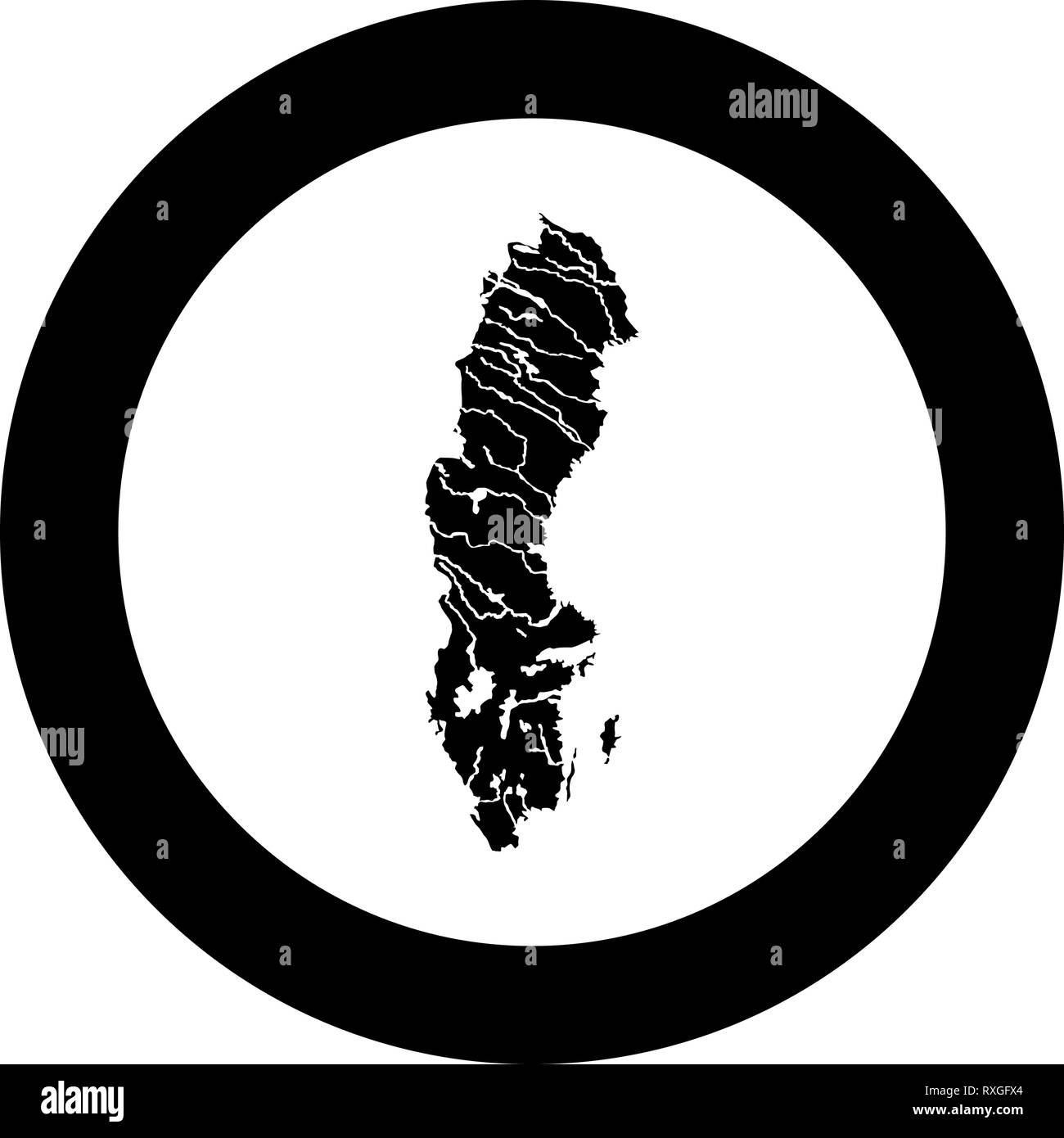 Mappa di Svezia icona colore nero vettore in cerchio intorno illustrazione stile piatto semplice immagine Illustrazione Vettoriale