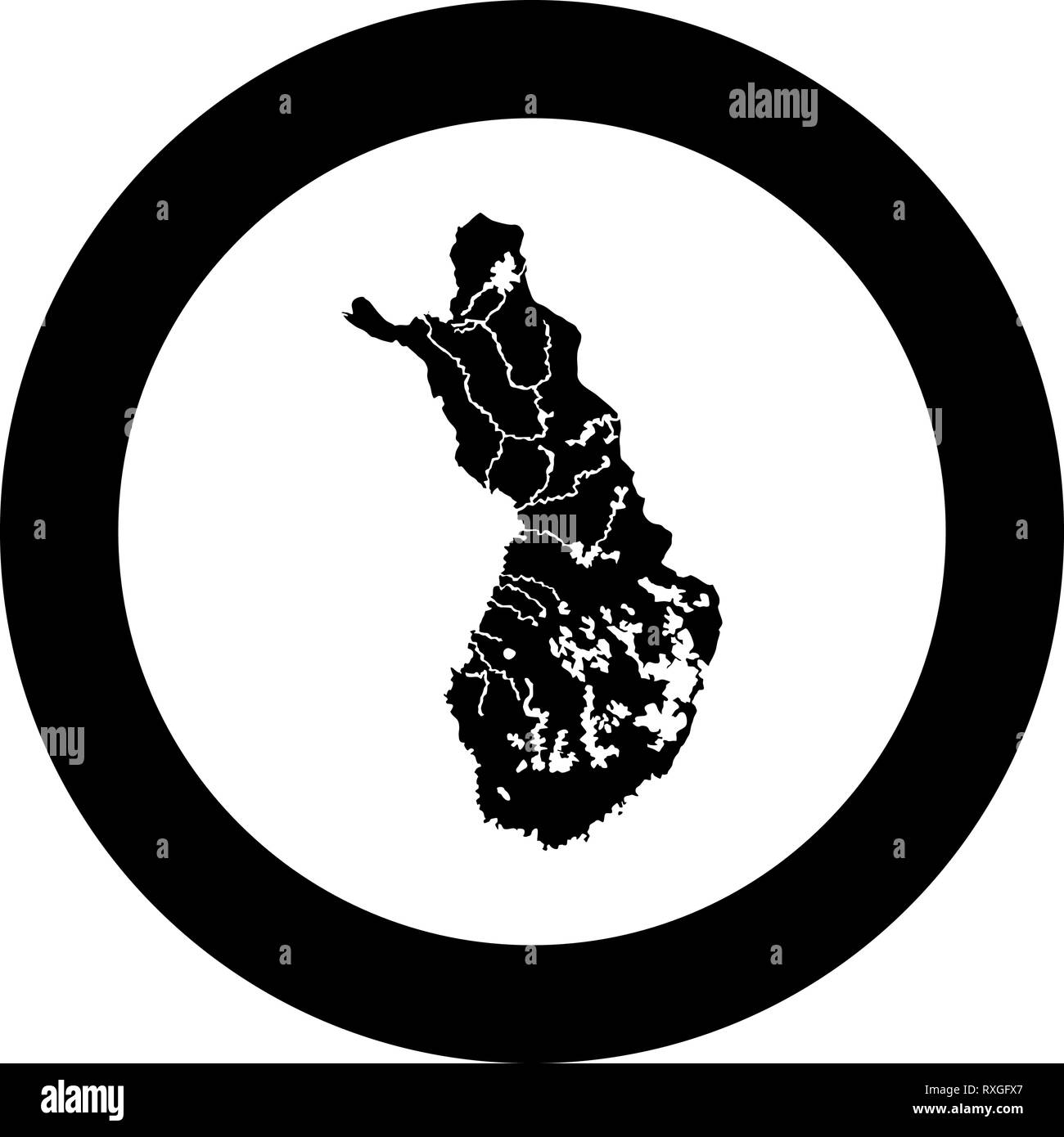 Mappa di Finlandia icona colore nero vettore in cerchio intorno illustrazione stile piatto semplice immagine Illustrazione Vettoriale