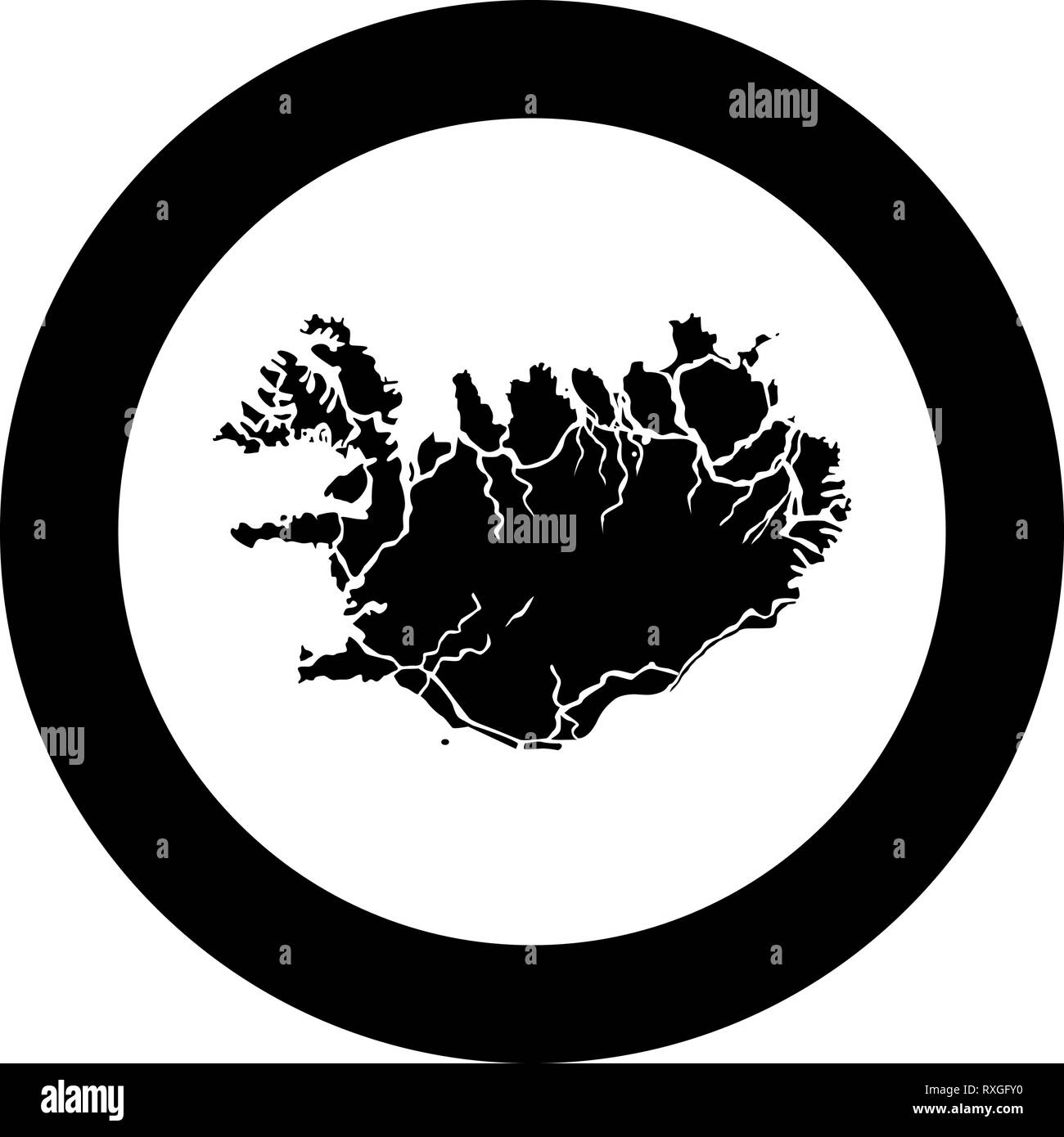 Mappa di Islanda icona colore nero vettore in cerchio intorno illustrazione stile piatto semplice immagine Illustrazione Vettoriale