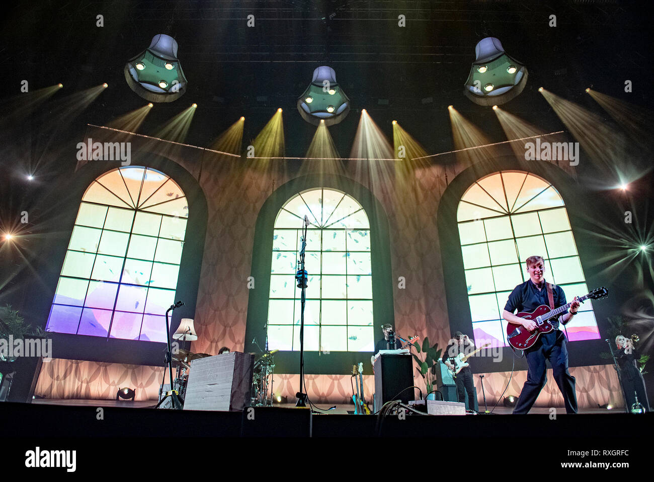 Liverpool, Regno Unito. Il 9 marzo 2019. George Ezra effettuando al sold out Liverpool M&S Bank Arena sul suo tour del Regno Unito, Liverpool 09/03/2019 Credit: Gary Mather/Alamy Live News Foto Stock