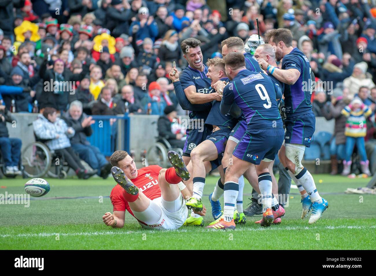 Edimburgo, Scozia. . 09Mar, 2019. firo: 09.03.2019 Rugby Guinness Sei Nazioni match tra la Scozia e il Galles in BT Murrayfield Stadium, Edimburgo, Darcy Graham (# 11) della Scozia | Credit: dpa/Alamy Live News Foto Stock