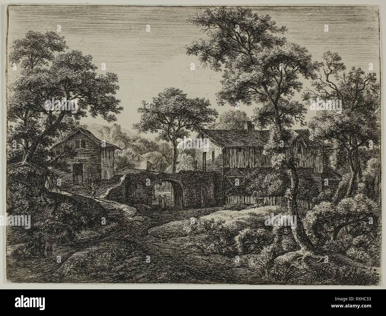 La grande porta. Anthoni Waterlo; Olandese, 1609-1690. Data: 1630-1690. Dimensioni: 153 x 206 mm (nell'immagine); 155 x 207 mm (foglio). Acquaforte su carta. Origine: Holland. Museo: Chicago Art Institute. Autore: Anthonie Waterloo. Foto Stock