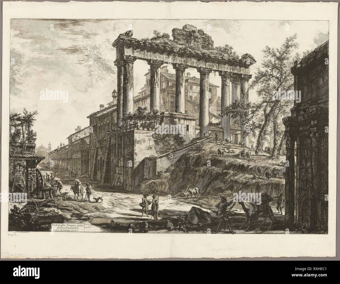 Vista della cosiddetta Tempio della Concordia, da vedute di Roma. Giovanni Battista Piranesi (Italiano, 1720-1778); pubblicato da Francesco (Italiano, 1758-1810) e Pietro Piranesi (italiano, nato 1758/9). Data: 1774. Dimensioni: 462 x 692 mm (nell'immagine); 470 x 700 mm (piastra); 555 x 726 mm (foglio). Incisione su avorio pesanti di cui la carta. Origine: Italia. Museo: Chicago Art Institute. Foto Stock