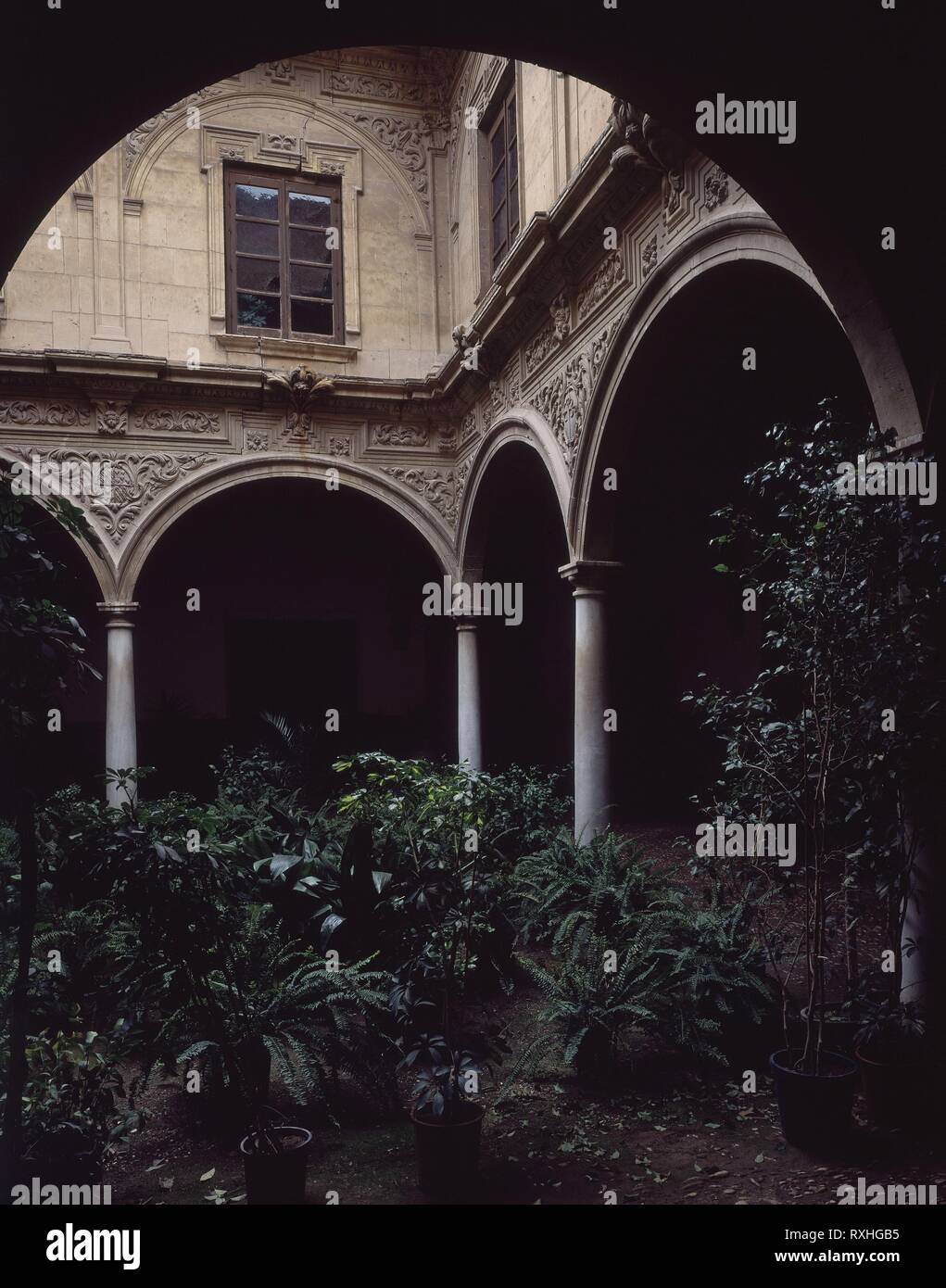 INTERIOR PATIO O CLAUSTRO CON PLANTAS. Posizione: PALACIO DE GUEVARA. Lorca. MURCIA. Spagna. Foto Stock