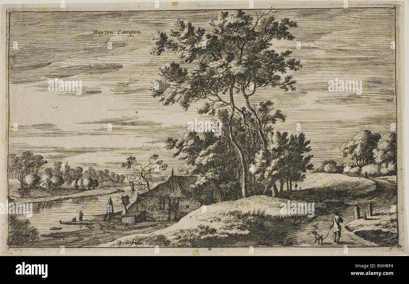 Visualizzare vicino a Kampen, piastra 4 da vedute dei villaggi olandese. Roelant Roghman (Olandese, 1627-1692); pubblicato da Clement de Jonghe (Olandese, 1624/25-1677). Data: 1646-1658. Dimensioni: 131 x 211 mm (piastra); 135 x 215 mm (foglio). Attacco in nero su crema di latte di cui la carta. Origine: Paesi Bassi. Museo: Chicago Art Institute. Foto Stock