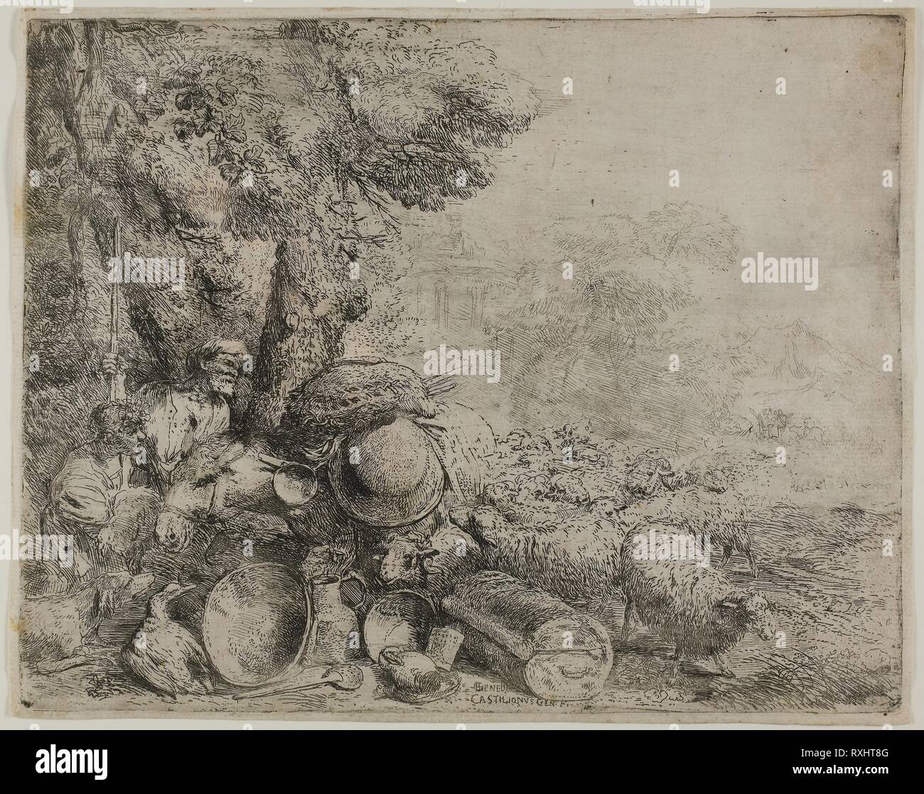 Il sovraccarico di asina. Giovanni Benedetto Castiglione; Italiano, 1609-1664. Data: 1628-1664. Dimensioni: 243 x 305 mm (nell'immagine); 250 x 313 mm (foglio). Acquaforte su carta. Origine: Italia. Museo: Chicago Art Institute. Foto Stock