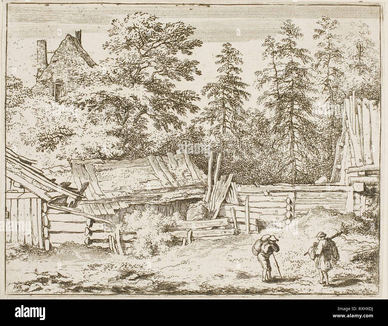Rifugi. Allart van Everdingen; Olandese, 1621-1675. Data: 1641-1675. Dimensioni: 125 x 161 mm. Acquaforte su carta. Origine: Holland. Museo: Chicago Art Institute. Foto Stock