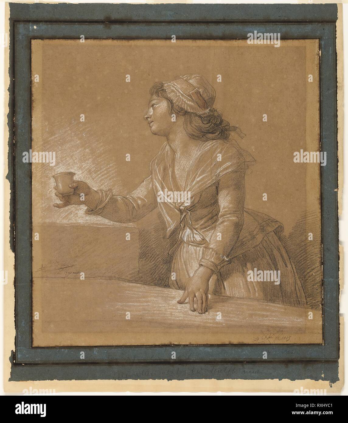 Ritratto di Marie-Gabrielle Capet. François André Vincent; francese, 1746-1816. Data: 1790. Dimensioni: 462 × 440 mm (supporto primario); 588 x 512 mm (supporto secondario). In bianco e nero i gessi, con tocchi di rosso chalk, su tan carta vergata, fissate sulla crema carta intessuta, con margini in blu di cui carta e penna e ferro gall di inchiostro. Provenienza: Francia. Museo: Chicago Art Institute. Foto Stock