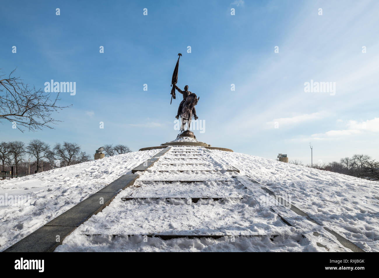 John Alexander Logan monumento in inverno Foto Stock