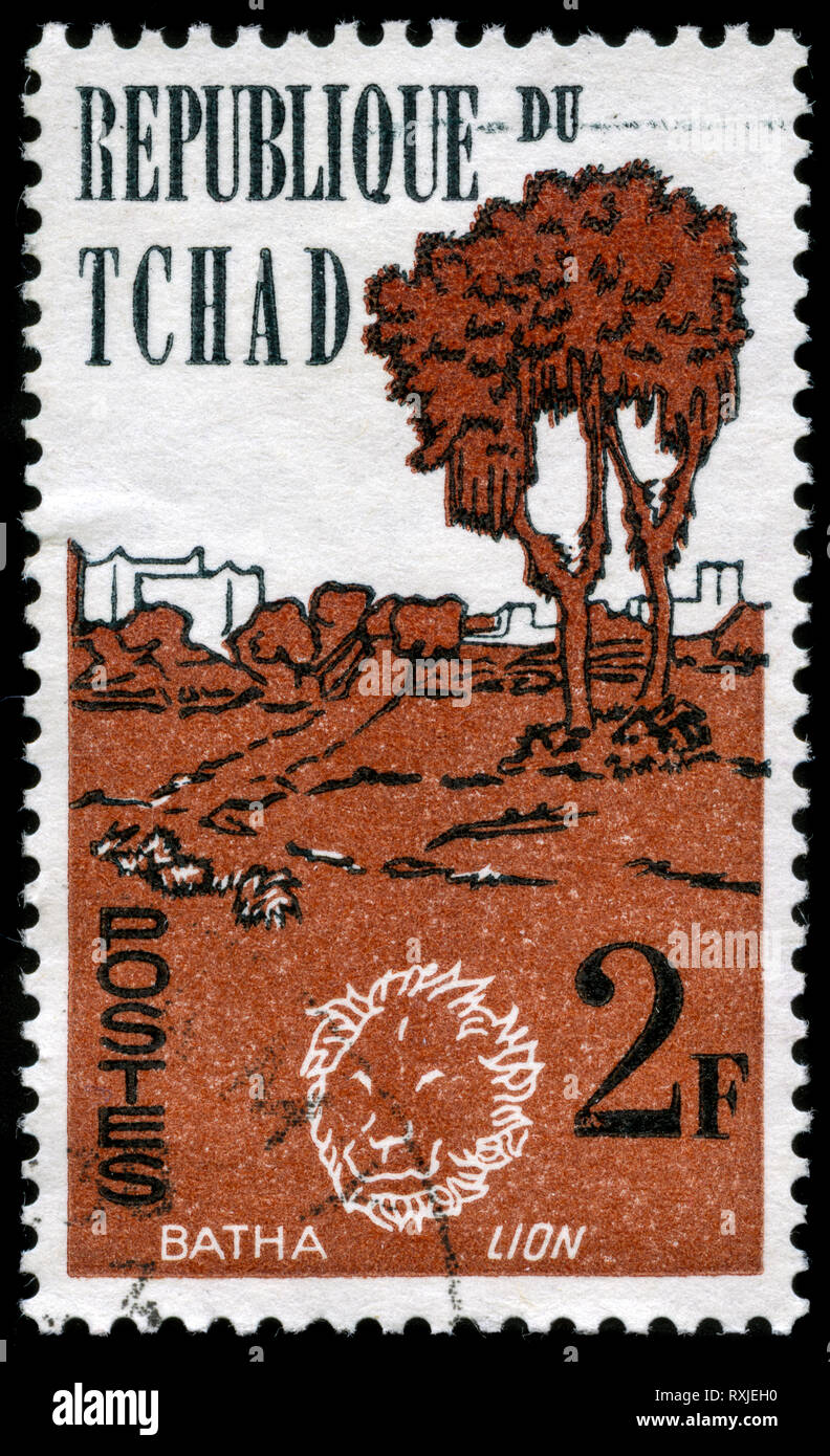Con timbro postale timbro dal Ciad negli animali e paesaggi serie emesse nel 1962 Foto Stock