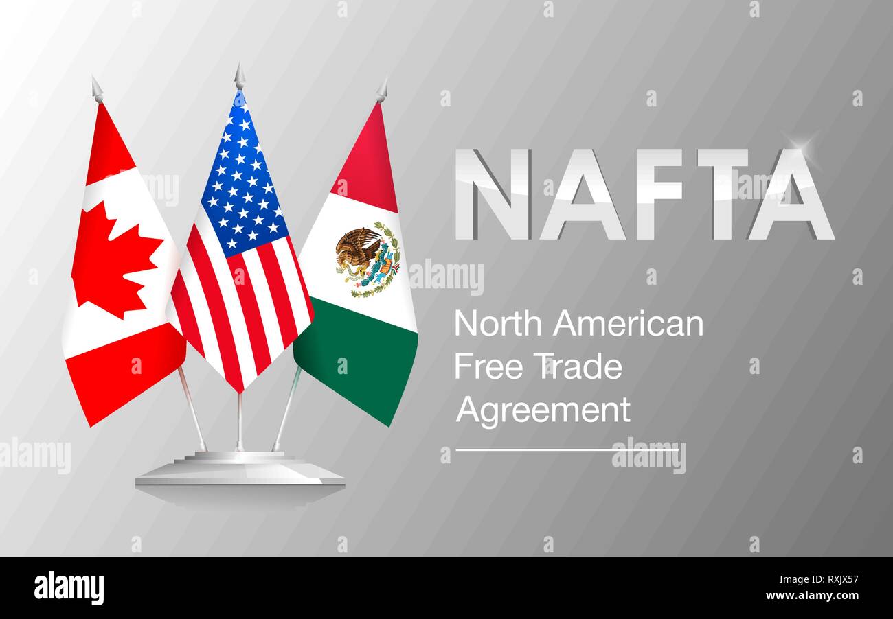 Le bandiere dei paesi NAFTA in Canada, Stati Uniti e Messico Illustrazione Vettoriale