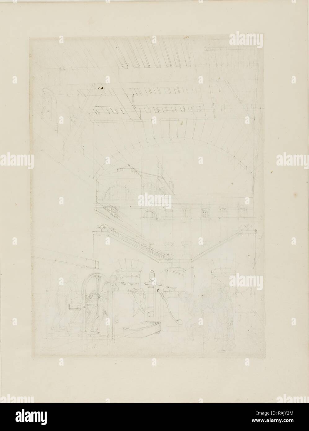 Studio per acqua motore, Cold-Bath, campo del carcere, dal microcosmo di Londra. Augusto Charles Pugin (inglese, nato in Francia, 1762-1832); Thomas Rowlandson (Inglese, 1756-1827). Data: 1807-1808. Dimensioni: 257 × 186 mm. Grafite su avorio carta intessuta. Origine: Inghilterra. Museo: Chicago Art Institute. Foto Stock