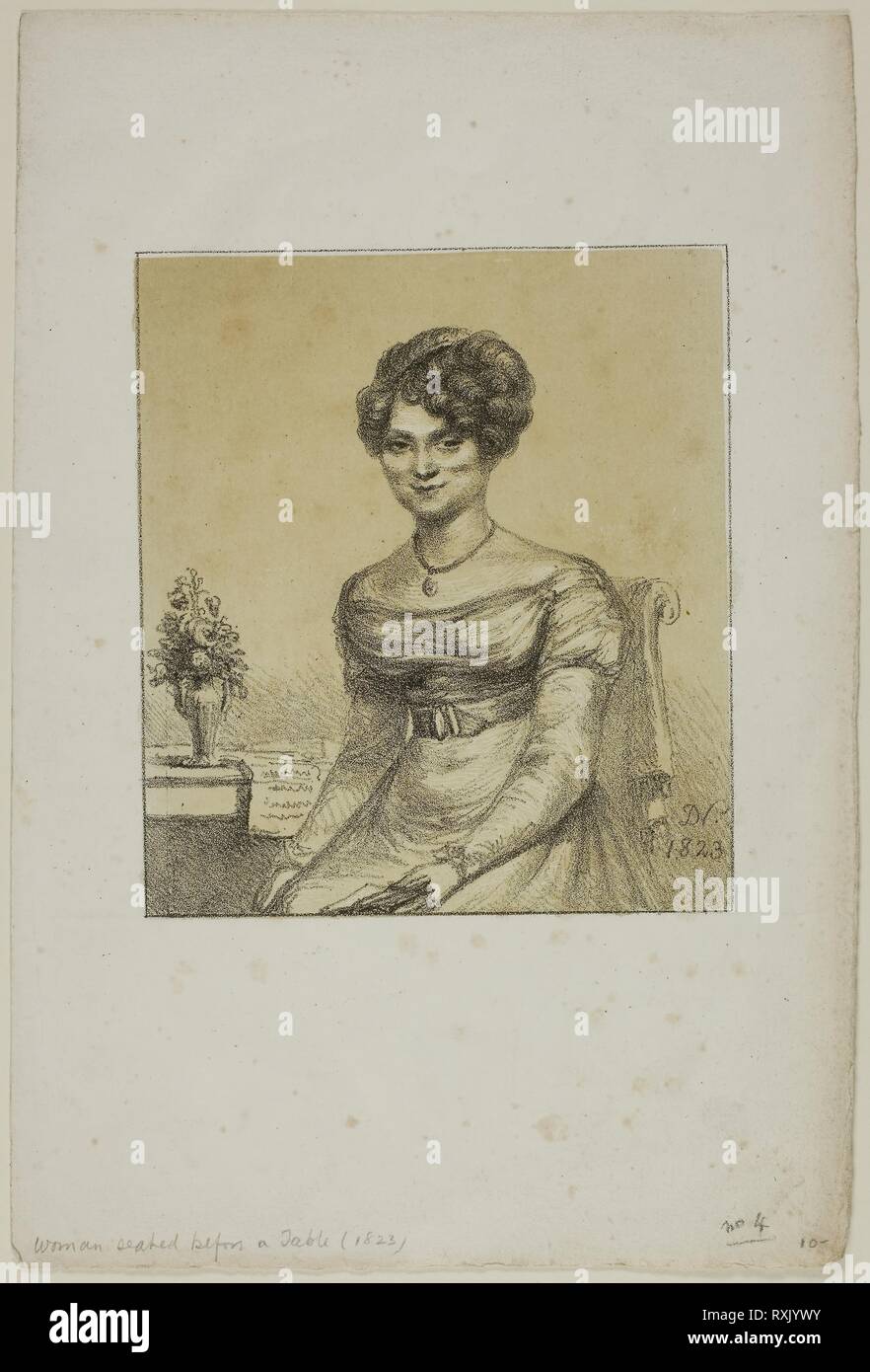 Donna seduta davanti a una tavola. Dominique-Vivant Denon; francese, 1747-1825. Data: 1823. Dimensioni: 143 × 126 mm (nell'immagine); 267 × 180 mm (foglio). Litografia dal due pietre su avorio carta intessuta. Provenienza: Francia. Museo: Chicago Art Institute. Foto Stock
