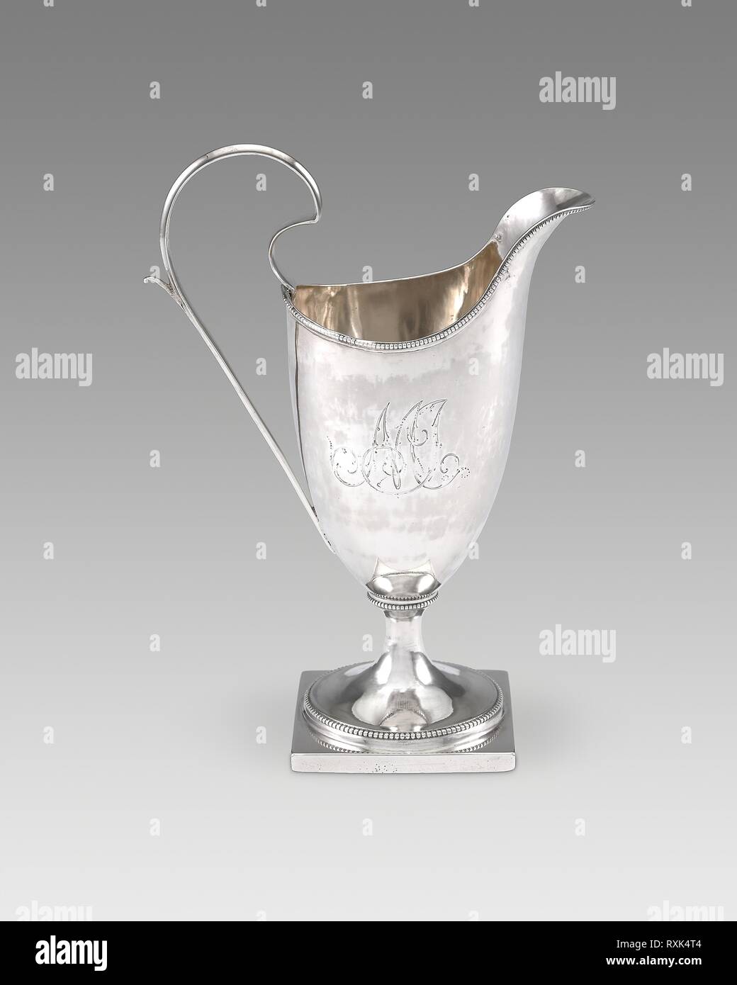 Pentola di latte. Bancroft beccacce; American, 1732-1817; Wilmington, Delaware. Data: 1785-1794. Dimensioni: 17,2 × 6,4 × 6,4 cm (6 3/4 x 2 1/2 x 2 1/2 in.). Argento. Origine: Wilmington. Museo: Chicago Art Institute. Foto Stock