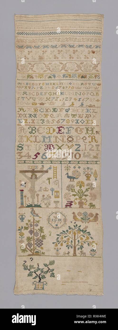 Campionatore. Germania. Data: 1766. Dimensioni: 81,6 x 26 cm (32 1/8 x 10 1/4 in.). Biancheria, ad armatura a tela; ricamato in seta. Origine: Germania. Museo: Chicago Art Institute. Foto Stock