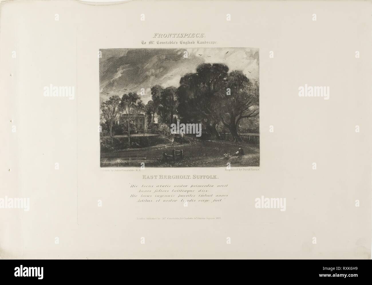 Il fiume Stour, da vari soggetti del paesaggio inglese scenario. David Lucas (Inglese, 1802-1881); dopo John Constable (Inglese, 1776-1837). Data: 1830. Dimensioni: 232 × 240 mm (piastra); 305 × 465 mm (foglio). Mezzatinta in inchiostro nero su avorio pesante carta intessuta. Origine: Inghilterra. Museo: Chicago Art Institute. Foto Stock