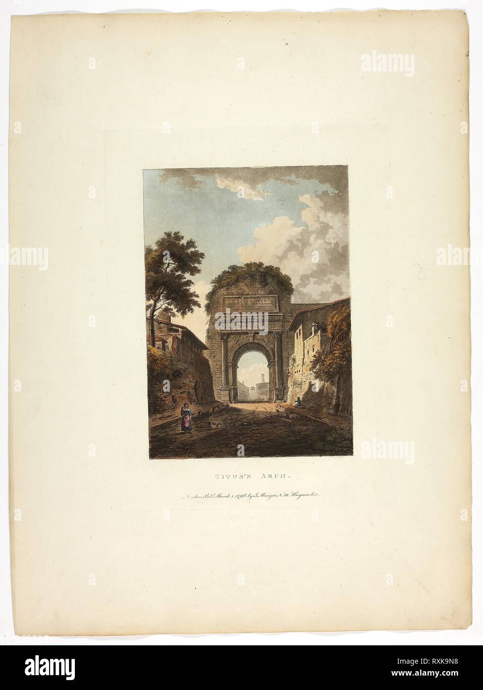 Tito's Arch, piastra dieci dalle rovine di Roma. M. Dubourg, (Inglese, active 1786-1838); pubblicato da J. Merigot (italiano, sconosciuto). Data: 1796. Dimensioni: 448 × 330 mm (foglio). Colorate a mano la puntasecca su carta. Origine: Inghilterra. Museo: Chicago Art Institute. Foto Stock