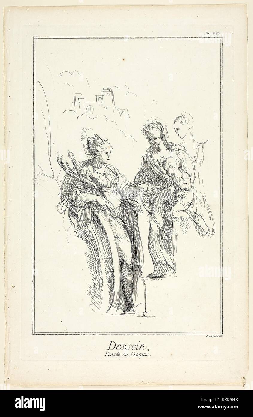 Design: schizzo, da Encyclopédie. Benoît-Louis Prévost (francese, c. 1735-1809); pubblicato da André le Breton (Francese, 1708-1779), Michel-Antoine David (francese, c. 1707-1769), Laurent Durand (Francese, 1712-1763), e Antoine-Claude Briasson (Francese, 1700-1775). Data: 1762-1777. Dimensioni: 314 × 202 mm (nell'immagine); 355 × 225 mm (piastra); 400 × 260 mm (foglio). Attacco, con incisione, la crema di cui la carta. Provenienza: Francia. Museo: Chicago Art Institute. Foto Stock