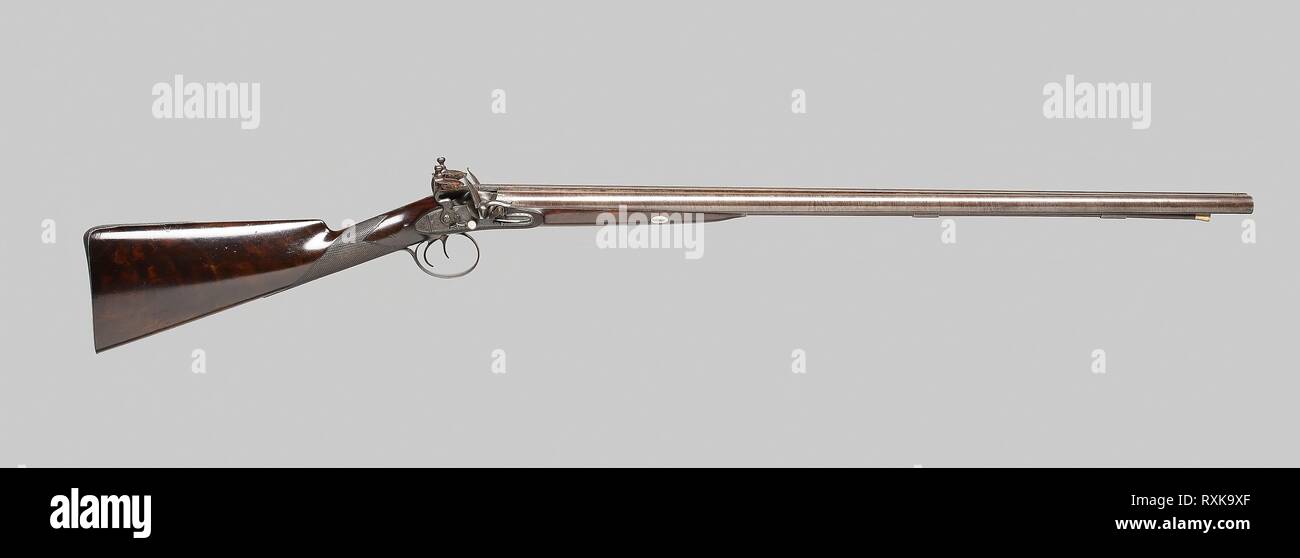 Double-Barreled Flintlock Fowling pezzo. Joseph Manton; inglese, Londra, 1766-1835. Data: 1810-1830. Dimensioni: L. 120,6 cm (47 1/2 in.) canna L. 81 cm (31 7/8 in.) calibro .68 Wt. 6 lbs. 10 oz. Acciaio, ferro, noce, e platino. Origine: Inghilterra. Museo: Chicago Art Institute. Foto Stock