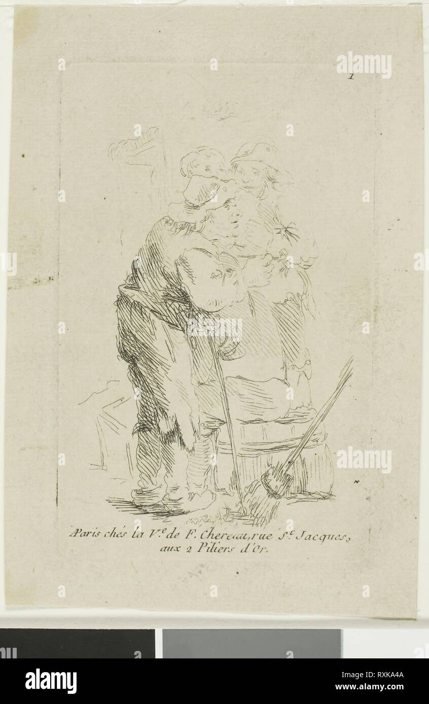 Un poco vestite contadino. François Boucher; francese, 1703-1770. Data: 1755-1770. Dimensioni: 113 × 71 mm (piastra); 136 × 93 mm (foglio). Incisione sul tan prevista carta. Provenienza: Francia. Museo: Chicago Art Institute. Autore: Francois Boucher. Foto Stock