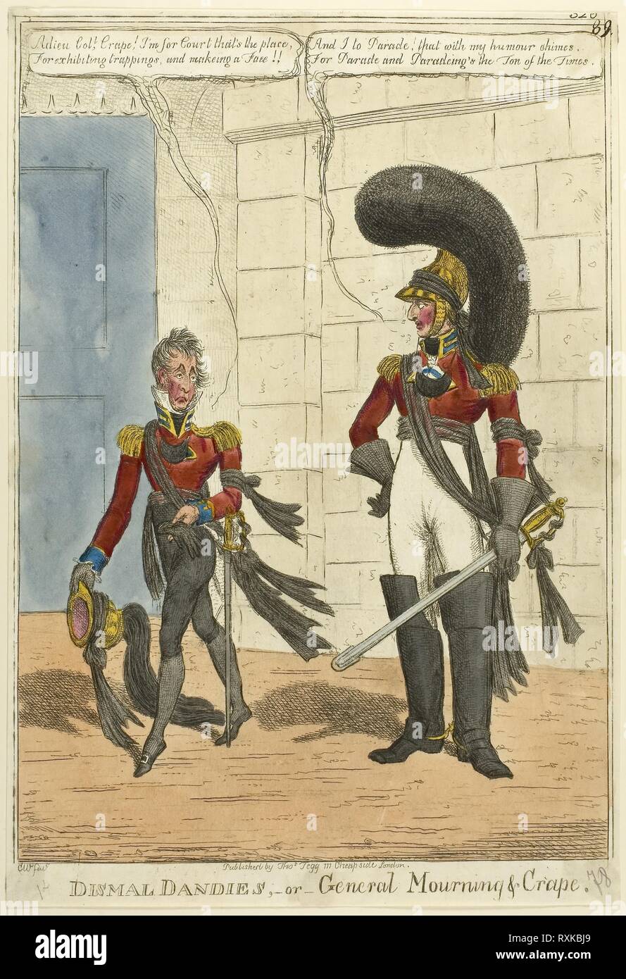 Dismal Dandies o lutto generale & arricciato. Charles WIlliams (inglese, active 1797-1830); pubblicato da Thomas Tegg (Inglese, 1776-1845). Data: 1815-1820. Dimensioni: 360 × 250 mm. Incisione e incisione in nero, con colorate a mano aggiunte, crema su carta intessuta. Origine: Inghilterra. Museo: Chicago Art Institute. Foto Stock