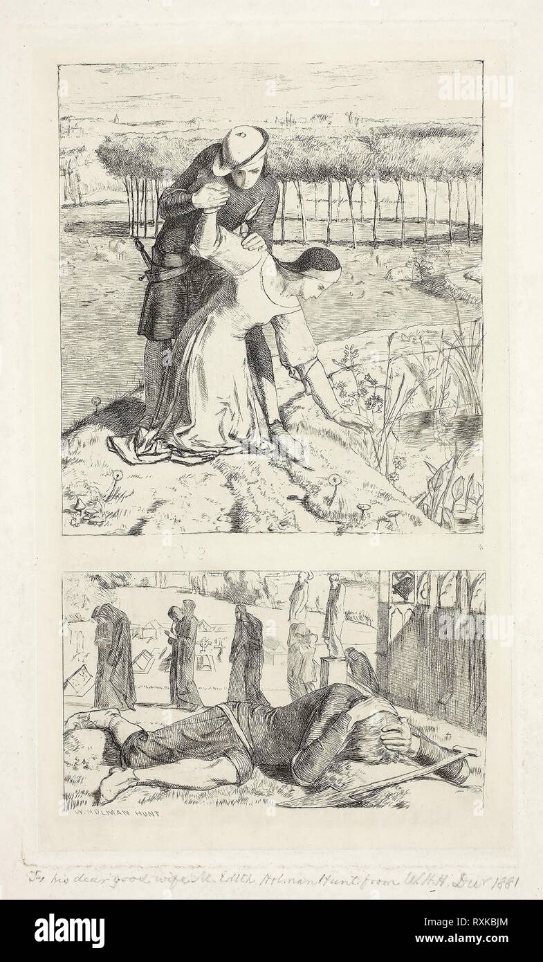 La mia bella signora (top); della mia signora nella morte (fondo), frontespizio al germe, n. 1. William Holman Hunt; Inglese, 1827-1910. Data: 1850. Dimensioni: 203 × 120 mm (piastra); 436 × 298 mm (foglio). Incisione sul chine carta, stabilite su avorio carta intessuta (chine collé). Origine: Inghilterra. Museo: Chicago Art Institute. Foto Stock