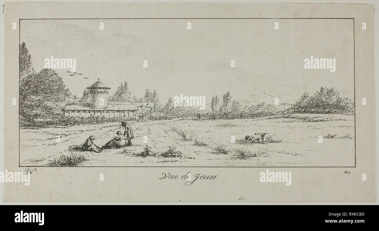 Vista di Jeurs. Dominique-Vivant Denon; francese, 1747-1825. Data: 1817. Dimensioni: 138 × 312 mm (nell'immagine); 186 × 345 mm (foglio). Litografia in nero (entrambi un pastello e penna e inchiostro stile) su avorio carta intessuta. Provenienza: Francia. Museo: Chicago Art Institute. Foto Stock