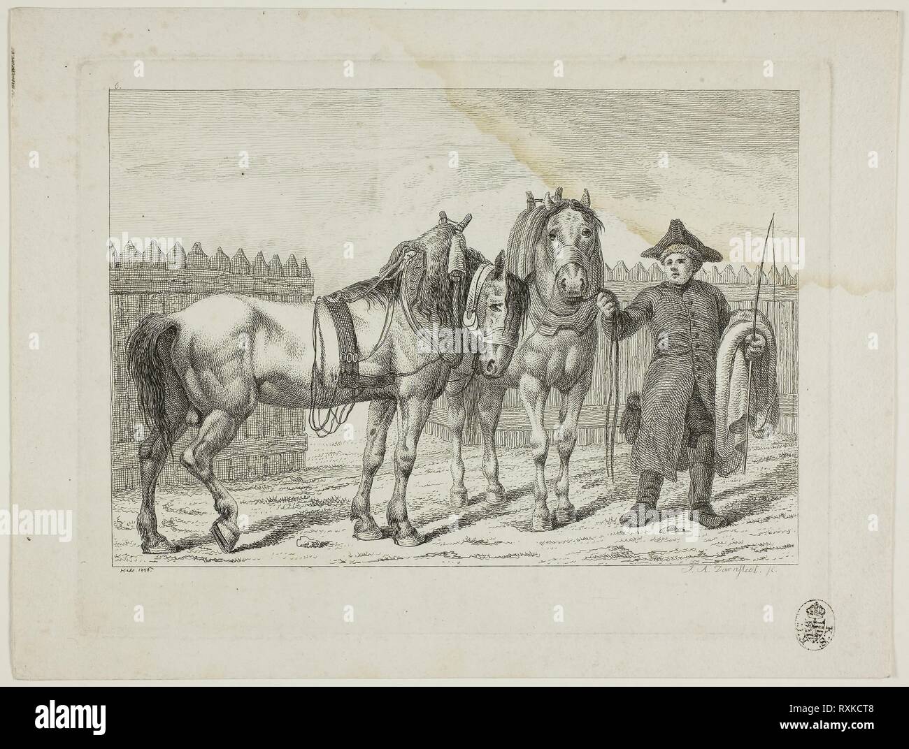 Scuola di equitazione e cavalli. Johann Adolph Darnstedt; Tedesco, 1769-1844. Data: 1806. Dimensioni: 130 × 188 mm (nell'immagine); 150 × 196 mm (piastra); 182 × 240 mm (foglio). Incisione su avorio carta intessuta. Origine: Germania. Museo: Chicago Art Institute. Foto Stock