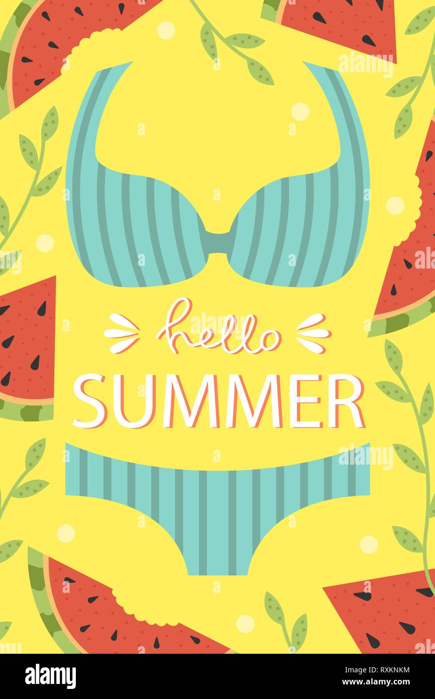 Una luminosa estate card. Biglietto di auguri . Beach party. Vector design concept per il Summer Party. Illustrazione Vettoriale
