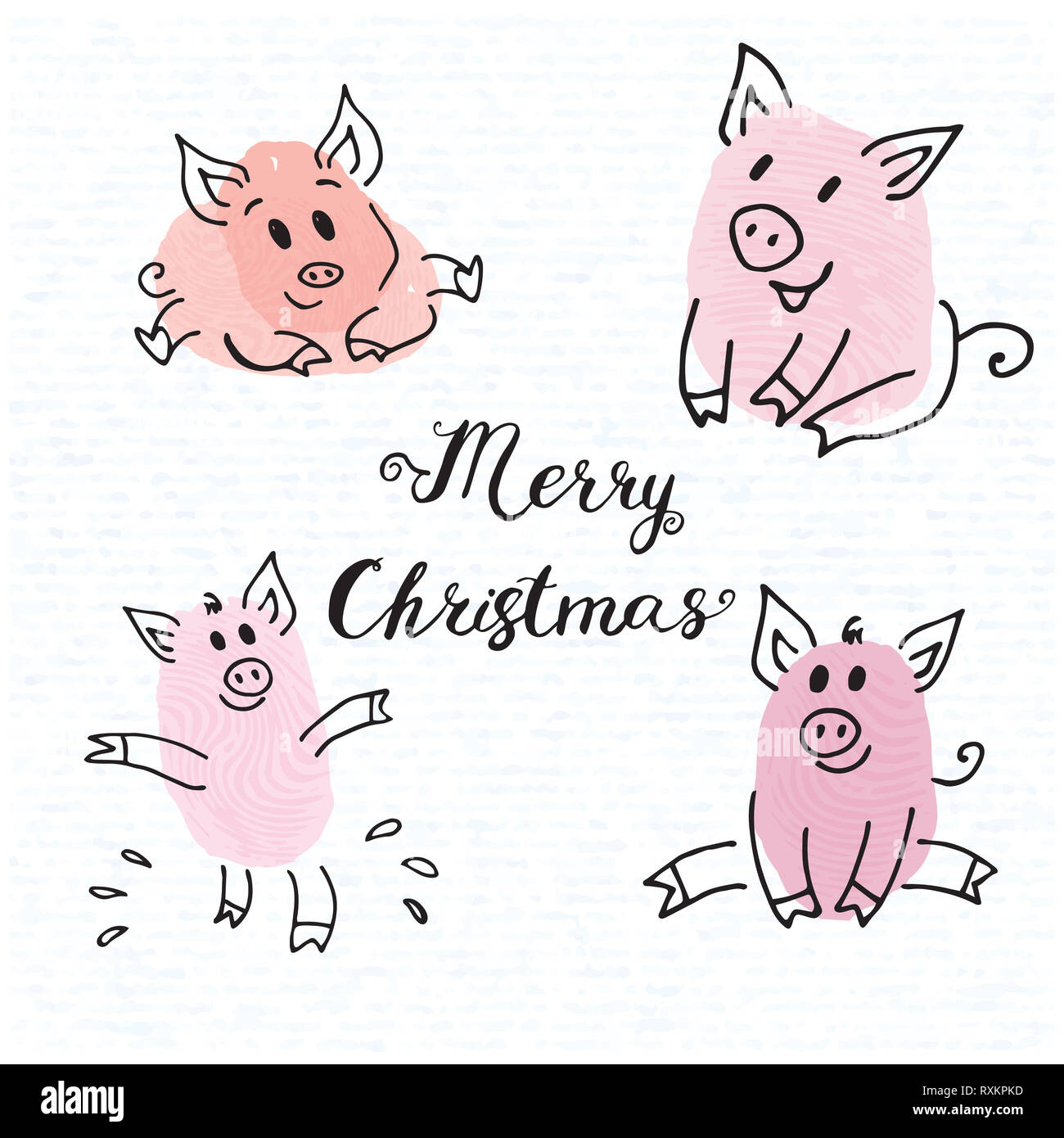 Disegni Di Natale Divertenti.Zodiaco Simbolo Del Nuovo Anno 2019 Piggy Pink Divertente Raccolta Di Impronte Digitali Disegni Di Suinetti Di Biglietti Di Auguri Di Natale Di 2019 Caratteri Foto Stock Alamy