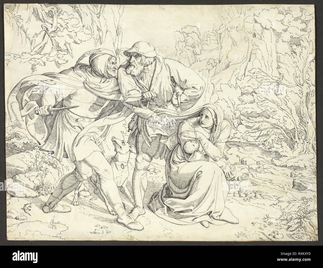 Genoveva's assassini abbiano pietà. Giuseppe Ritter von Führich; bohemienne, 1800-1876. Data: 1825-1835. Dimensioni: 234 × 307 mm. Penna e inchiostro nero, su tracce di grafite, su avorio carta intessuta, parzialmente fissate su avorio carta intessuta. Origine: Boemia. Museo: Chicago Art Institute. Autore: Josef von Führich. Foto Stock