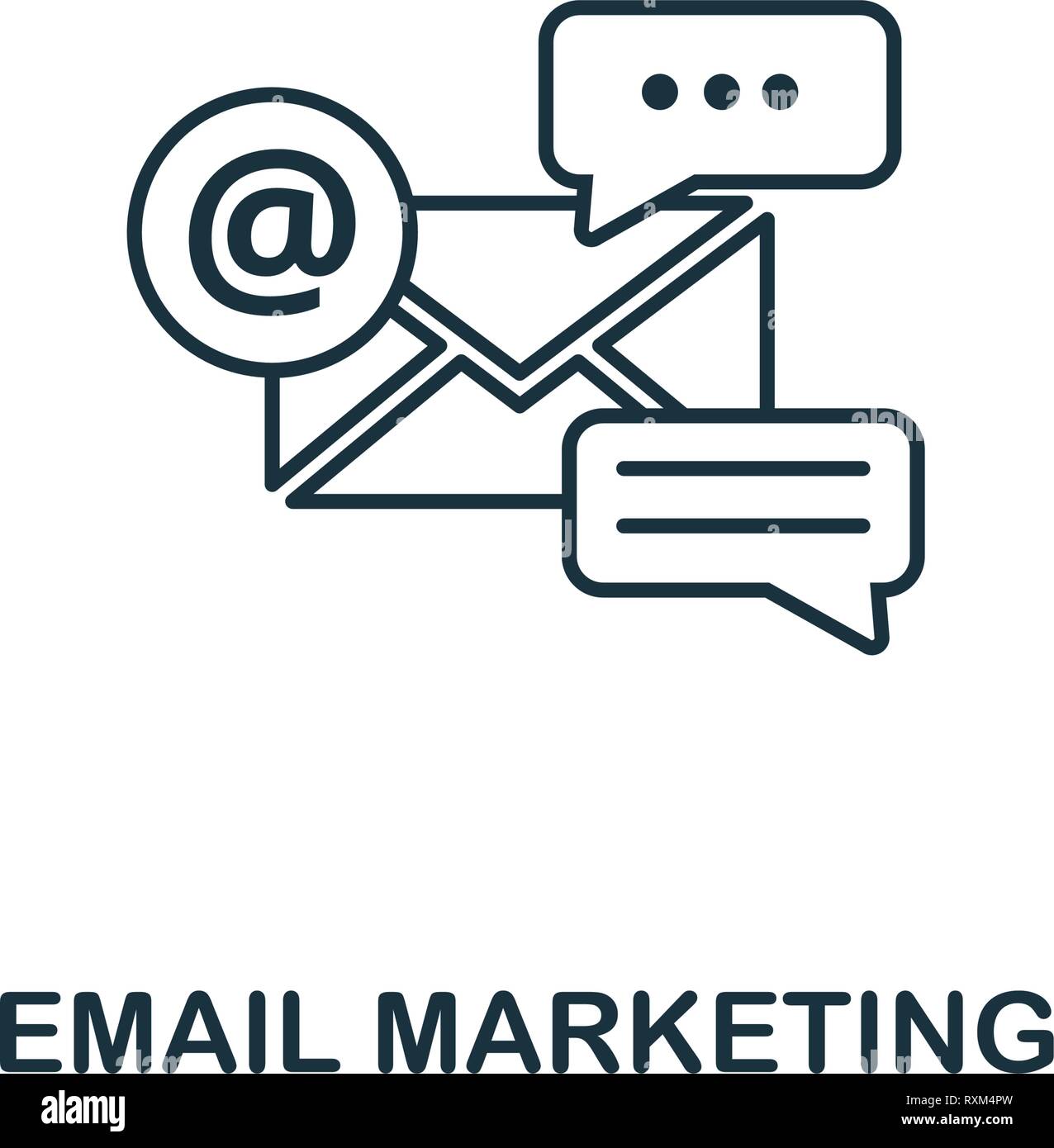 Email Marketing sottile di icona di stile di linea. Simbolo da online marketing raccolta di icone. Profilo email marketing icona per web design, applicazioni software Illustrazione Vettoriale