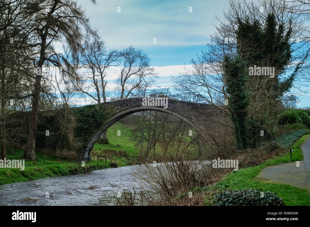 Il vecchio Brigg o ponte in Alloway vicino a Ayr in Scozia il punto centrale di molte delle ustioni" la poesia. Foto Stock