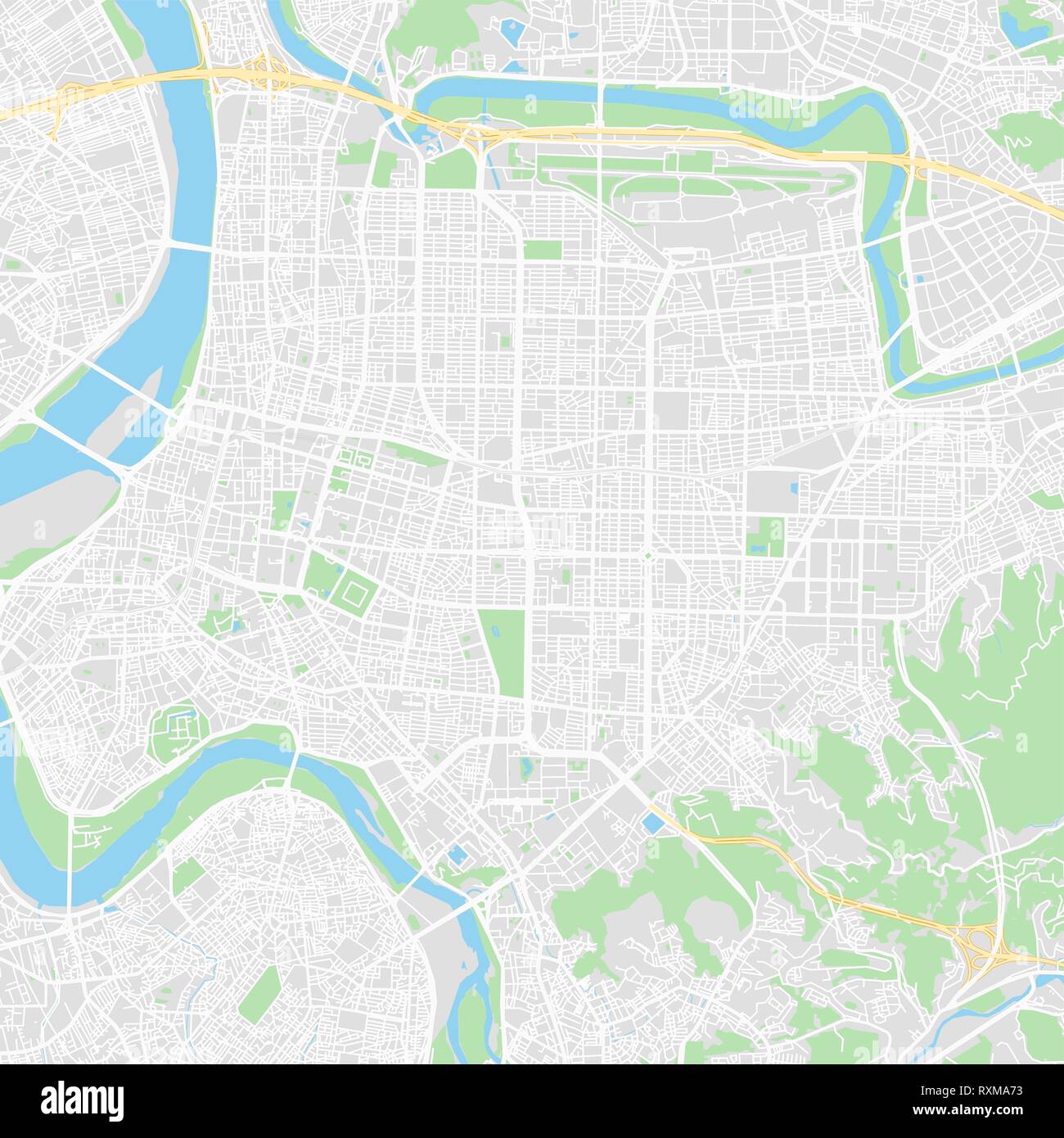 Downtown mappa vettoriale di Taipei, Taiwan. Questa mappa stampabile di Taipei contiene linee classiche e forme colorate per terra di massa, parchi, acqua, principali e m Illustrazione Vettoriale