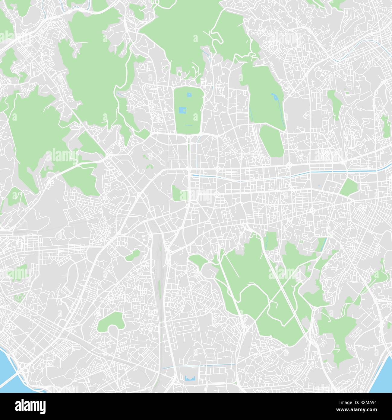Downtown mappa vettoriale di Seoul, Corea del Sud. Questa mappa stampabile di Seoul contiene linee classiche e forme colorate per terra di massa, parchi, acqua, un importante Illustrazione Vettoriale