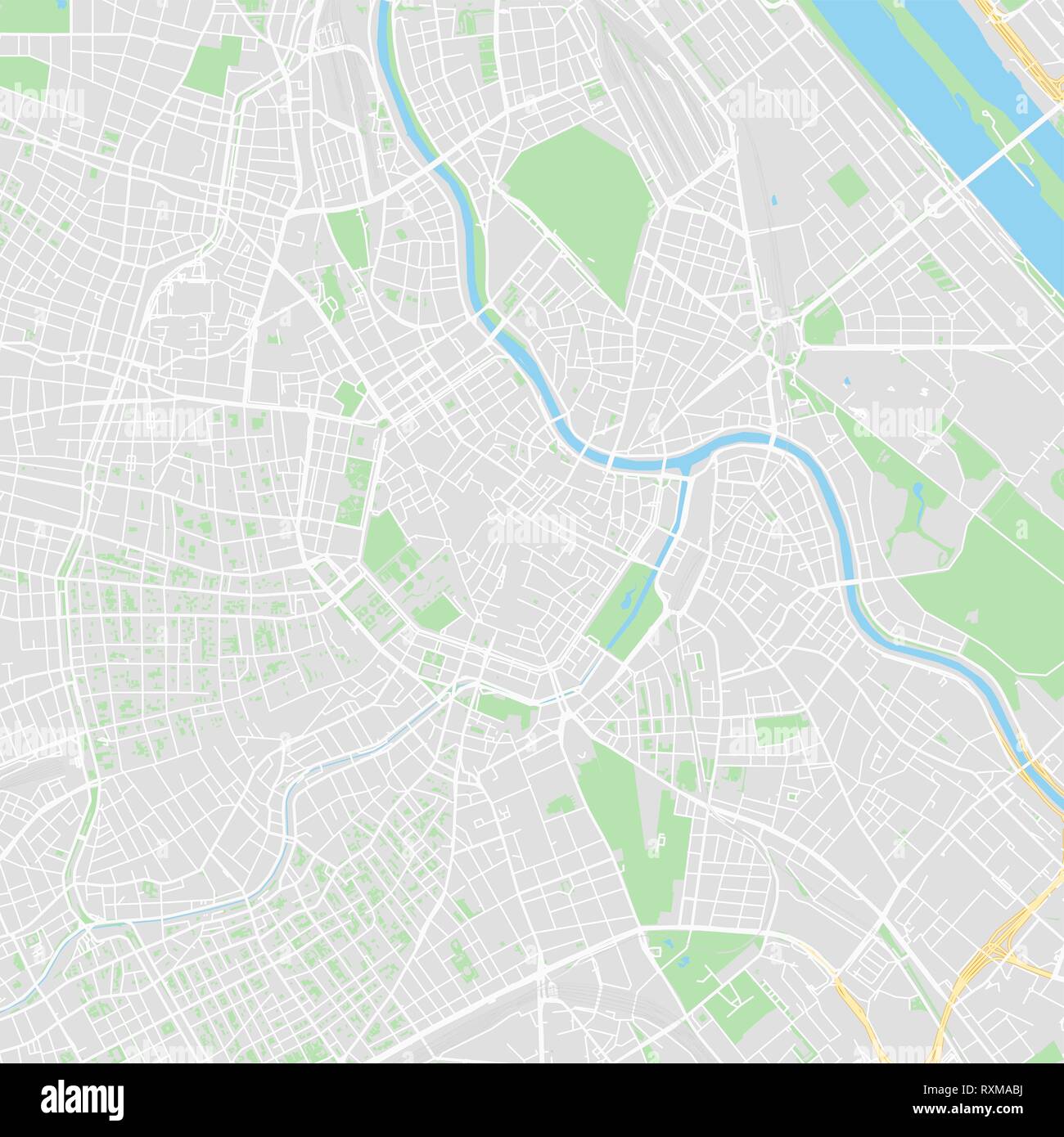 Downtown mappa vettoriale di Vienna, Austria. Questa mappa stampabile di Vienna contiene linee classiche e forme colorate per terra di massa, parchi, acqua, principali e Illustrazione Vettoriale