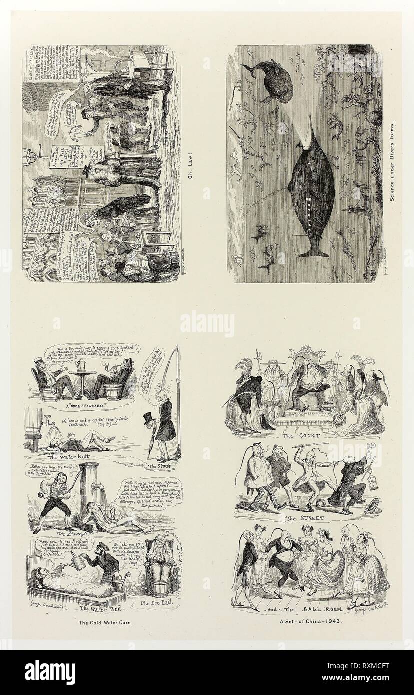 Oh, Legge! Da George Cruikshank di incisioni in acciaio per il fumetto Almanacks: 1835-1853 (in alto a sinistra). George Cruikshank (Inglese, 1792-1878); pubblicato da Pickering &AMP; Chatto (Inglese del XIX secolo). Data: 1843. Dimensioni: 333 × 206 mm (supporto primario); 505 x 345 mm (supporto secondario). Quattro incisioni in acciaio nero in crema carta india, stabilite su off-white card (chine collé). Origine: Inghilterra. Museo: Chicago Art Institute. Foto Stock