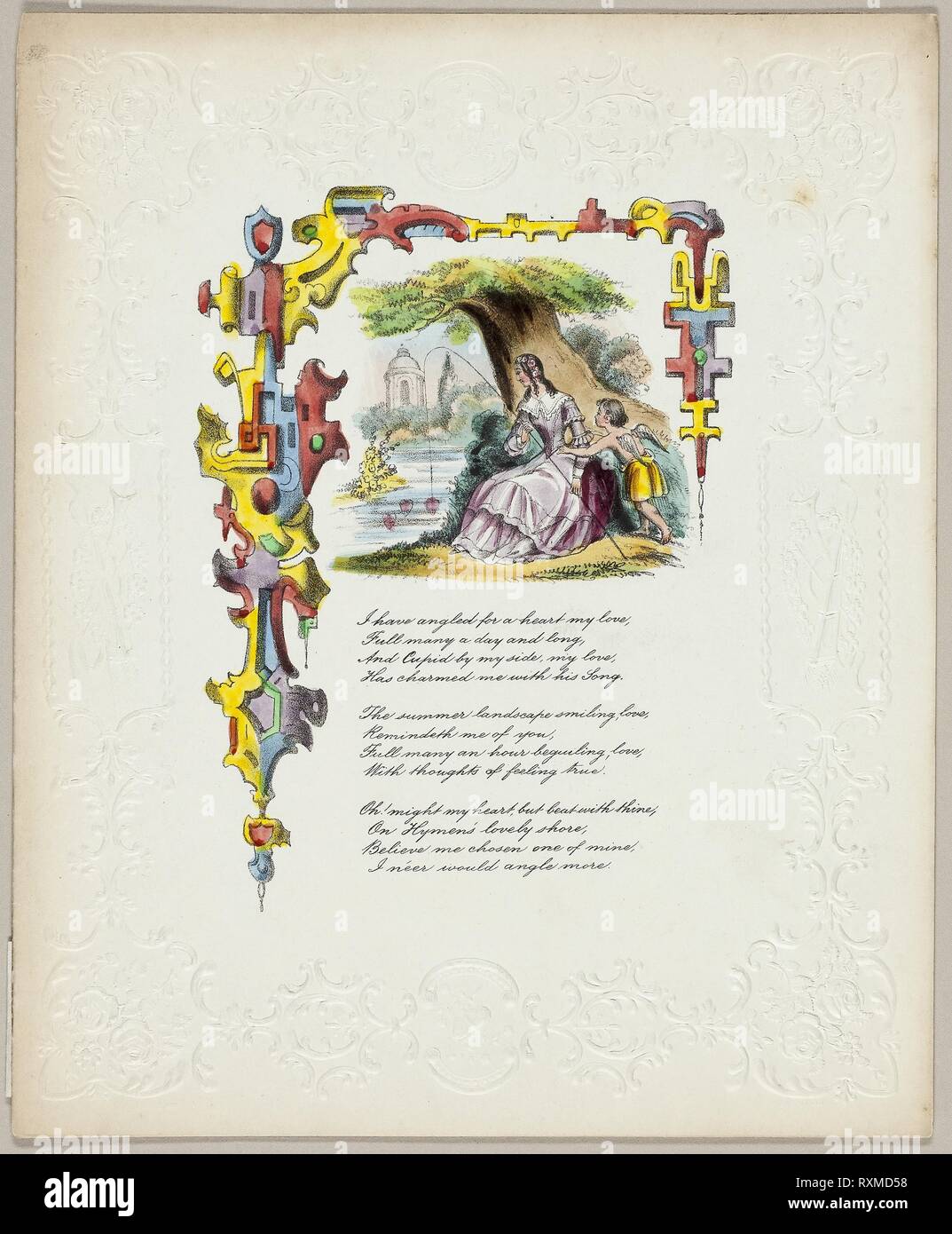 Ho angolato per un cuore il mio amore (Valentino). George Kershaw; Inglese del XIX secolo. Data: 1835-1845. Dimensioni: 228 × 187 mm (foglio piegato). Litografia con mano-colorazione avorio goffrato carta intessuta. Origine: Inghilterra. Museo: Chicago Art Institute. Foto Stock