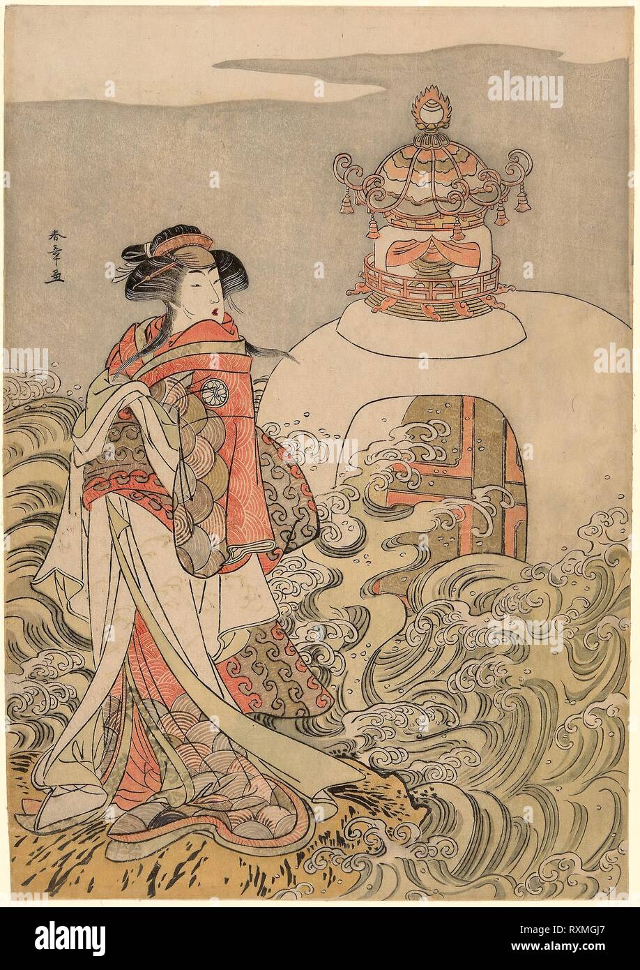 L'attore Segawa Kikunojo III come il drago Princess nel gioco Saki Masuya Ume no Kachidoki, eseguita presso il Teatro Ichimura nell'undicesimo mese, 1778. Katsukawa Shunsho ?? ??; Giapponese, 1726-1792. Data: 1773-1783. Dimensioni: 36,6 x 25,8 cm (14 3/8 x 10 3/16 in.). Colore stampa woodblock; oban. Provenienza: Giappone. Museo: Chicago Art Institute. Foto Stock