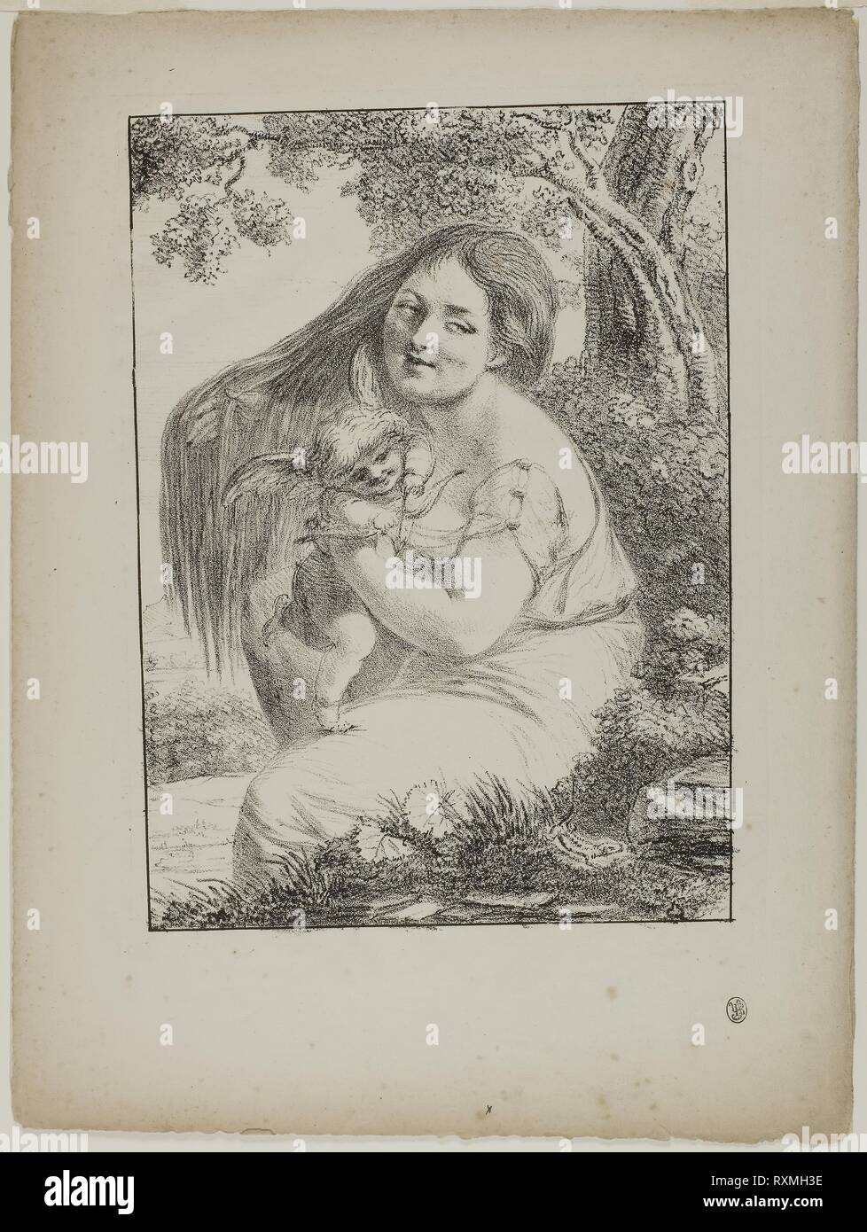Cupido e una giovane donna. Dominique-Vivant Denon; francese, 1747-1825. Data: 1817. Dimensioni: 263 × 188 mm (nell'immagine); 365 × 270 mm (foglio). Litografia su carta. Provenienza: Francia. Museo: Chicago Art Institute. Foto Stock