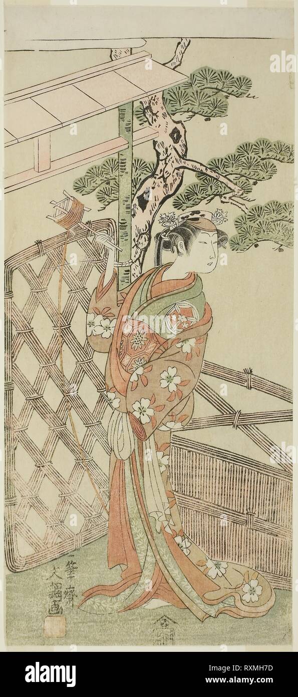 L'attore Yamashita Kinsaku II come Moshio, moglie di Ito Sukekiyo, nel gioco Izu-goyomi Shibai no Ganjitsu, eseguita presso il Teatro Morita nell'undicesimo mese, 1772. Ippitsusai Buncho; Giapponese, attivo c. 1755-90. Data: 1767-1777. Dimensioni: 30,2 x 13,8 cm (11 7/8 x 5 7/16 in.). Colore stampa woodblock; hosoban. Provenienza: Giappone. Museo: Chicago Art Institute. Foto Stock